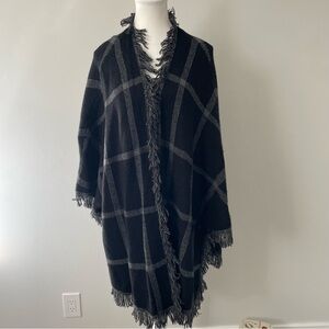 Alashan Luxe Merino Wool/Cashmere Oversized Kimono Cardigan Poncho Black OS